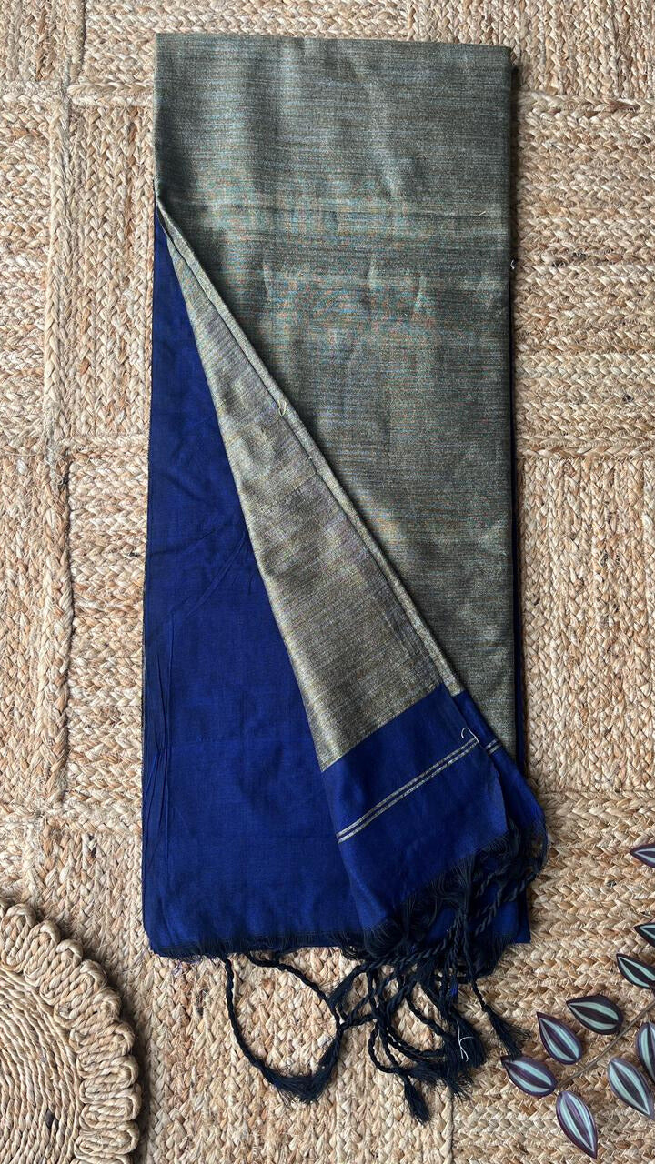 Navy Blue- Mul Cotton Gicha Weaving Work Saree