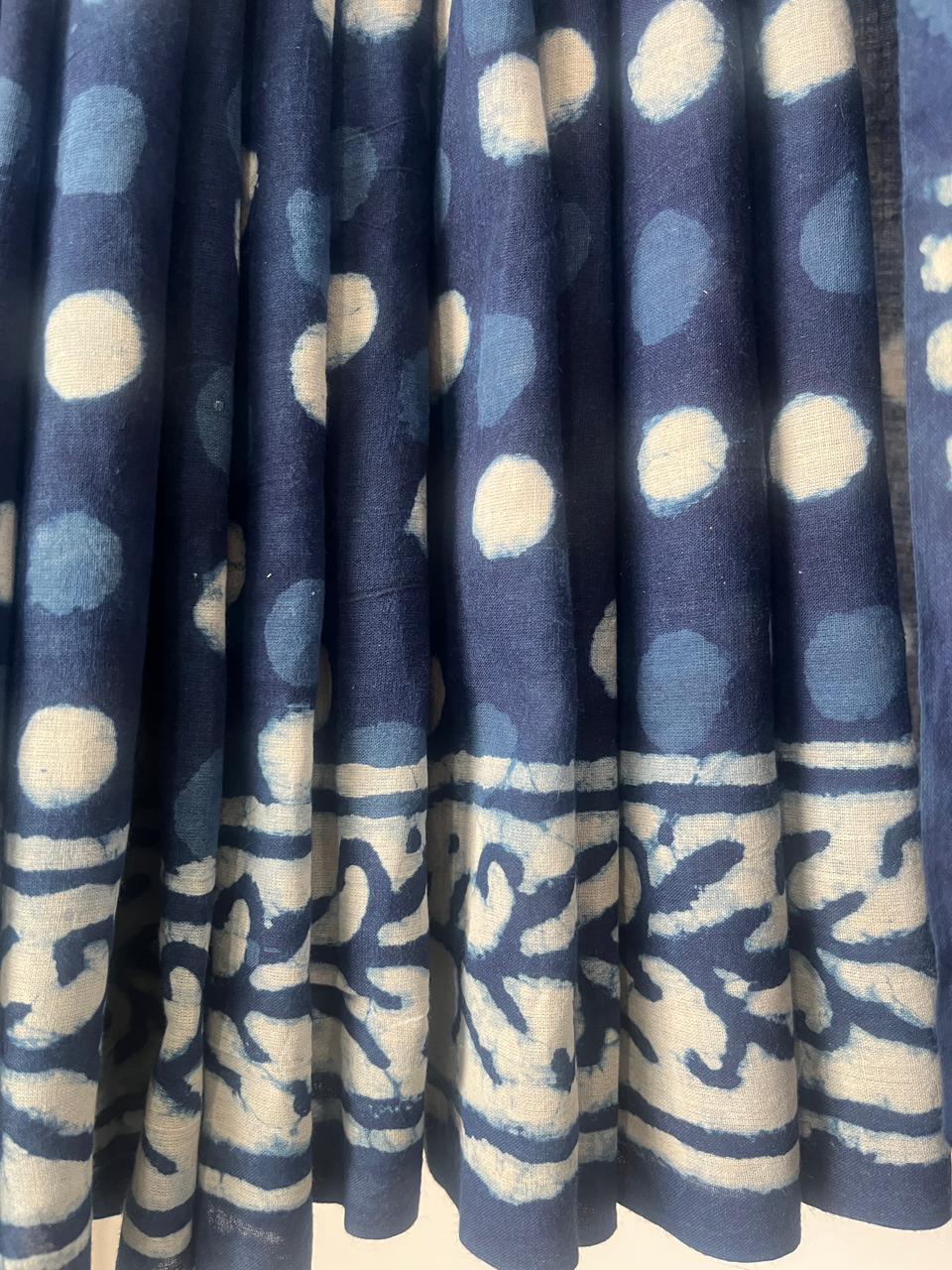 Indigo Cotton Hand Block Print Saree