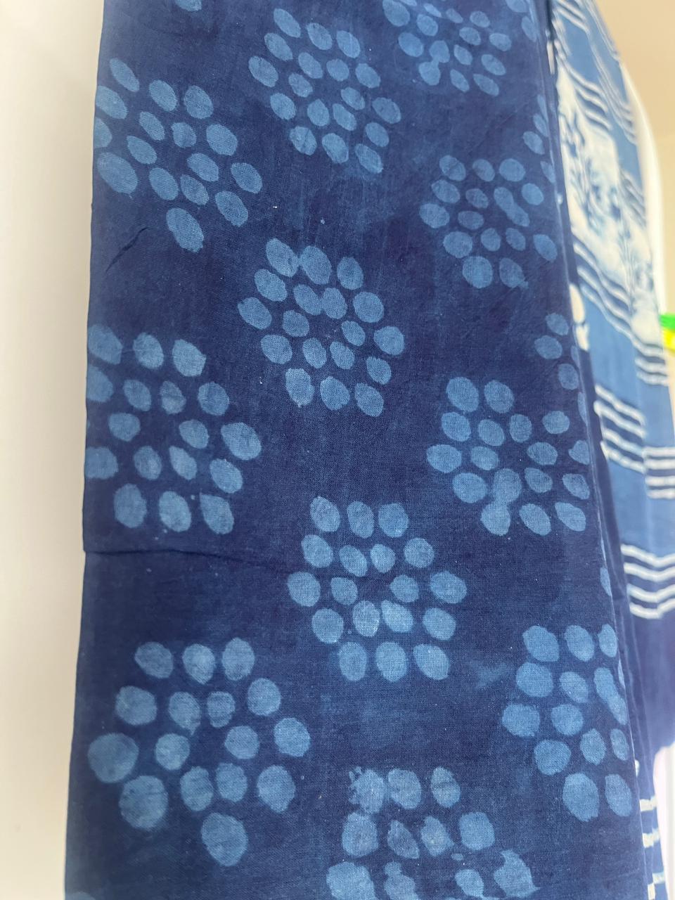 Indigo Cotton Hand Block Print Saree