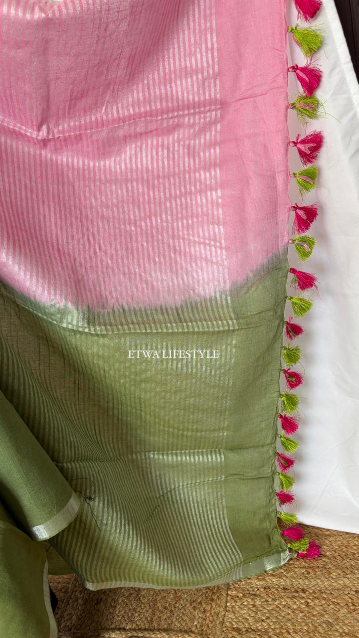Noor Linen-Tie & Dye-Pink & Olive Green