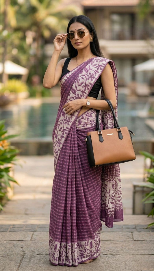 Cotton Hand Block Print Saree