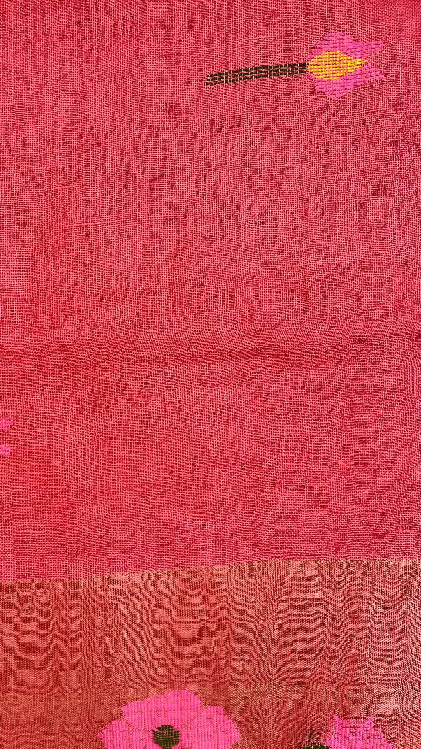 Peach Elegant Pure Linen Handloom Saree with Paithani Pallu