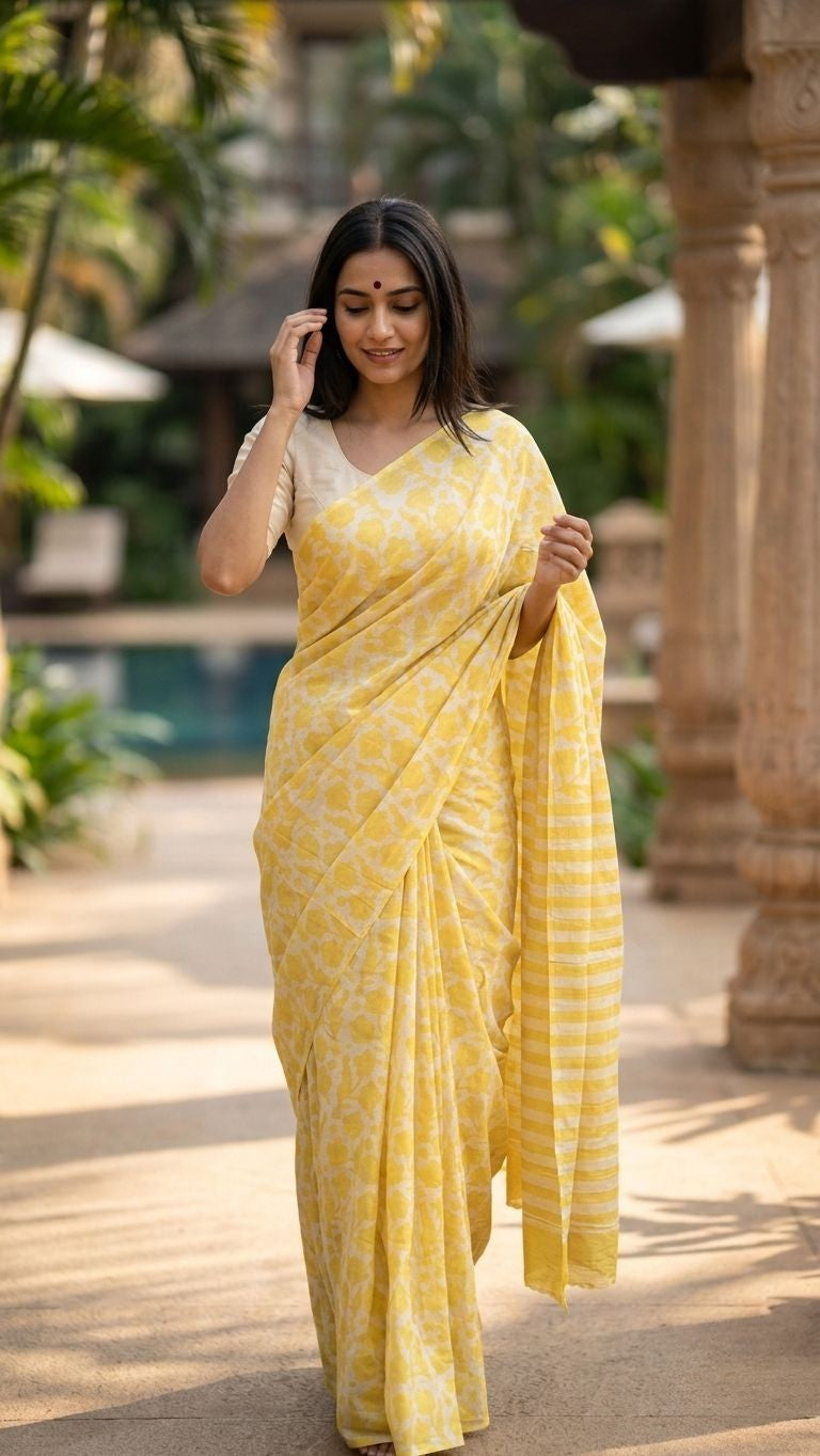 Cotton Hand Block Print Saree