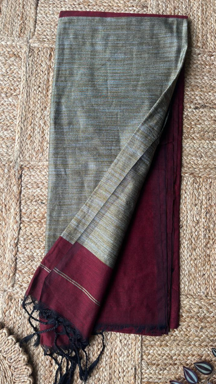 Maroon -Mul Cotton Gicha Weaving Work Saree