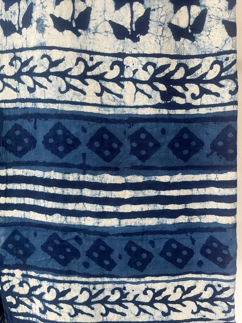 Indigo Cotton Hand Block Print Saree