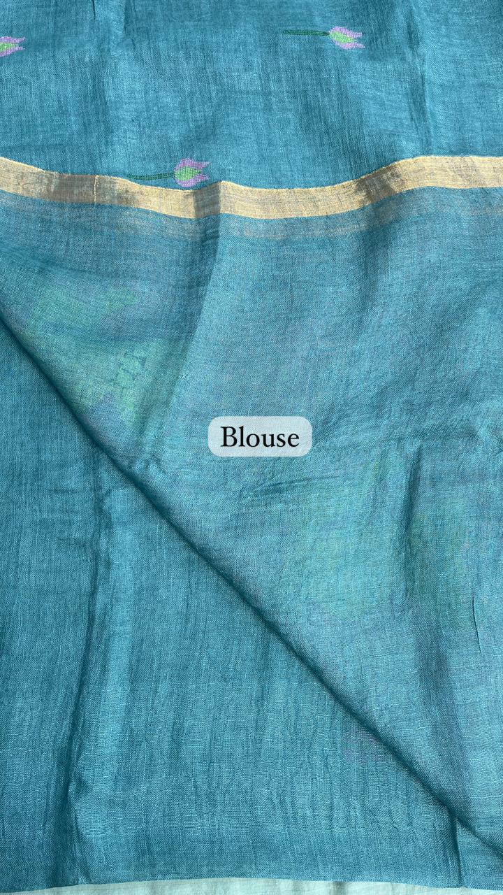 Green Elegant Pure Linen Handloom Saree with Paithani Pallu