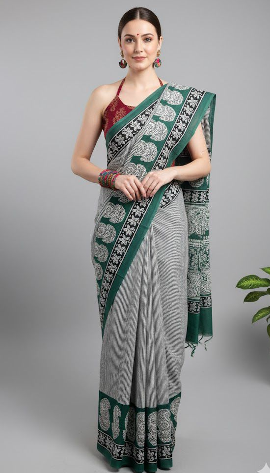 Cotton Hand Block Print Saree
