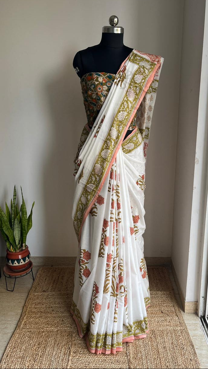 Cotton Hand Block Print Saree