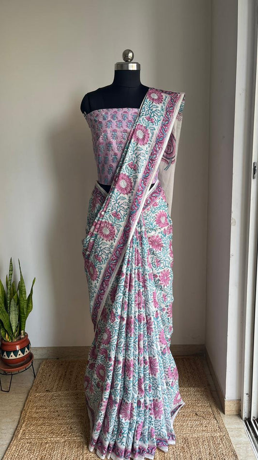 Cotton Hand Block Print Saree