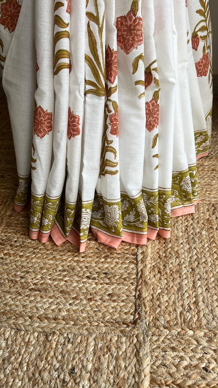 Cotton Hand Block Print Saree
