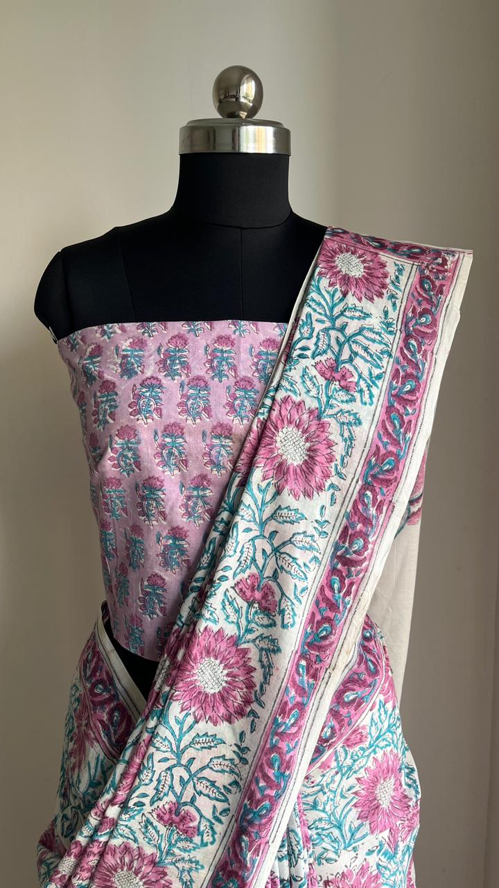 Cotton Hand Block Print Saree