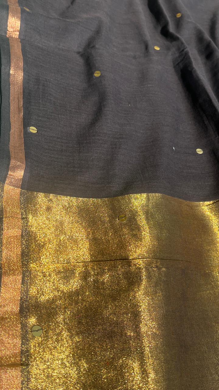 Black Mul Cotton Sequin Jori Border Saree