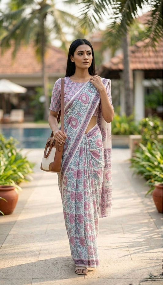 Cotton Hand Block Print Saree