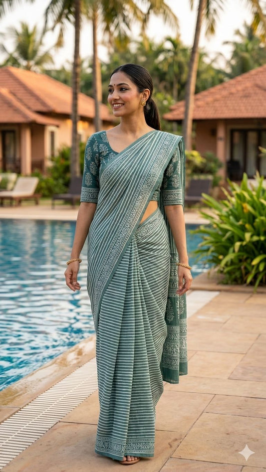 Cotton Hand Block Print Saree