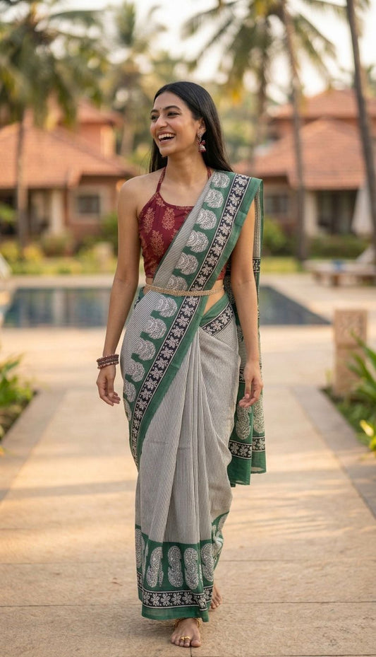 Cotton Hand Block Print Saree
