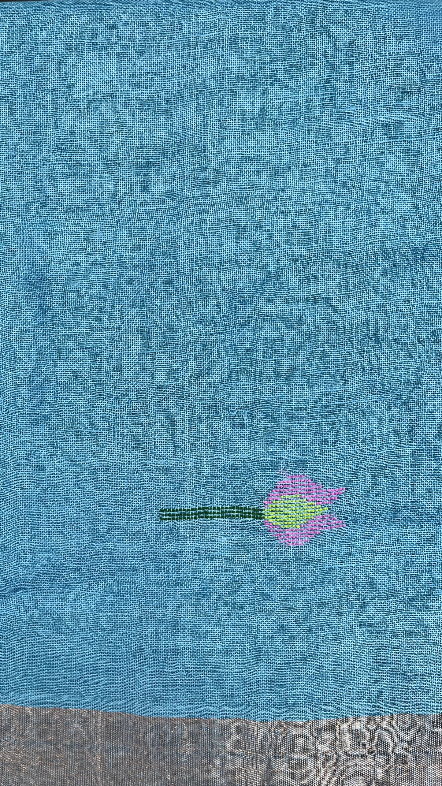 Blue Elegant Pure Linen Handloom Saree with Paithani Pallu