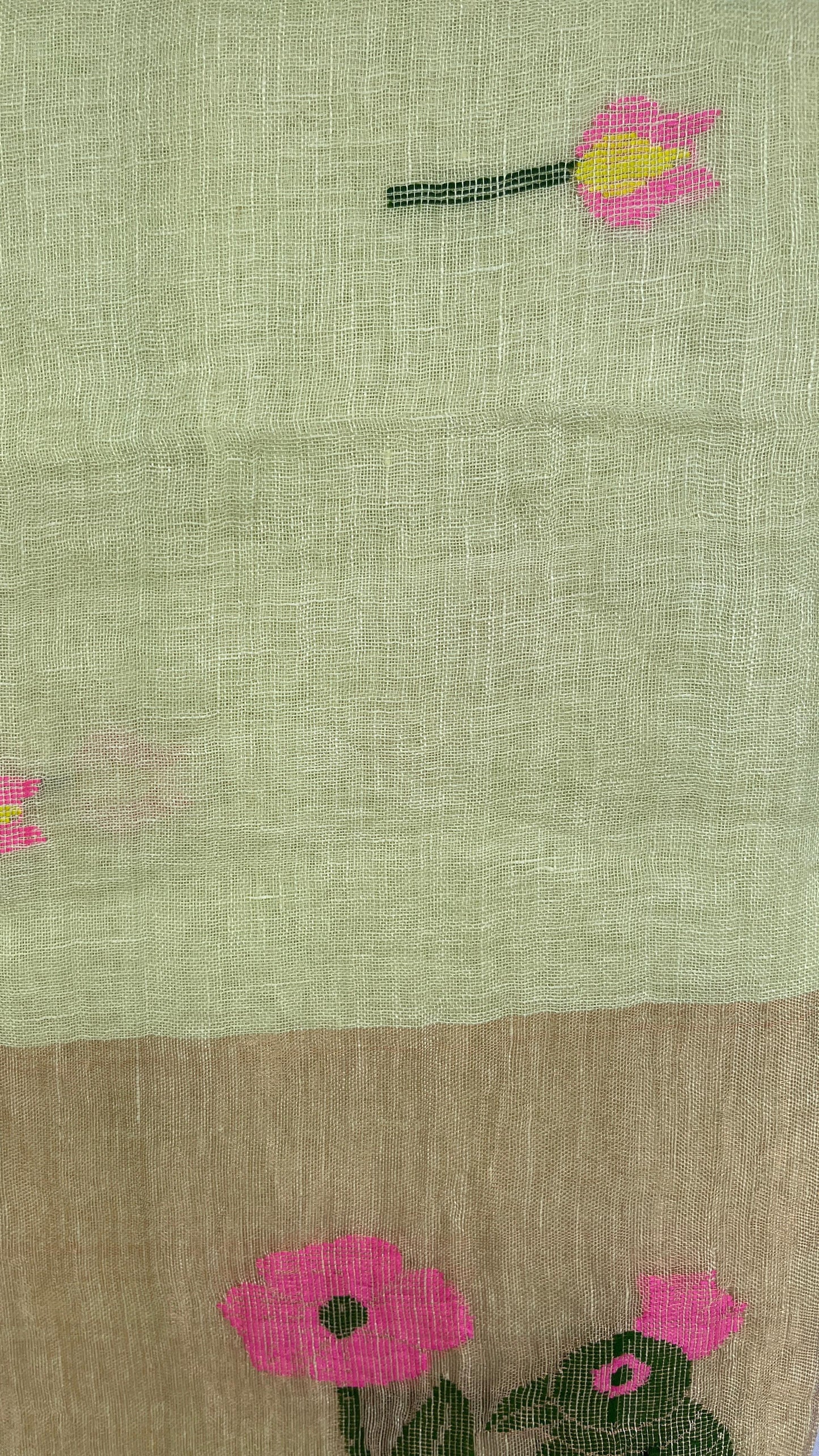 Light Yellow Elegant Pure Linen Handloom Saree with Paithani Pallu