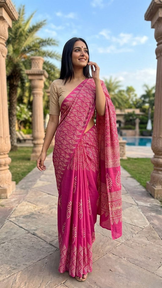 Cotton Hand Block Print Saree