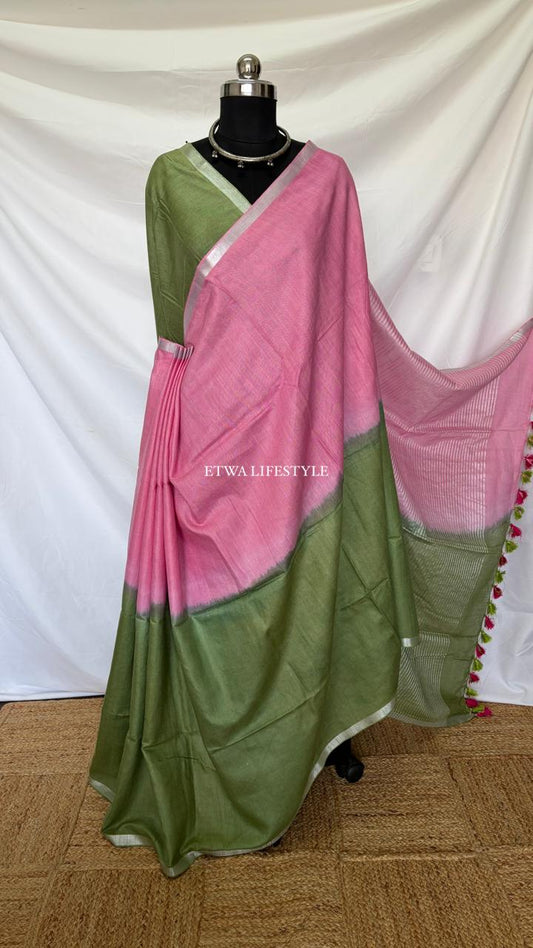 Noor Linen-Tie & Dye-Pink & Olive Green