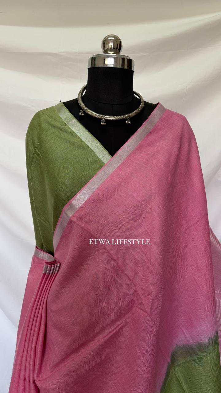 Noor Linen-Tie & Dye-Pink & Olive Green