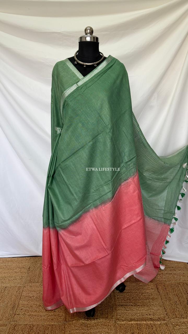 Noor Linen-Tie & Dye-Olive Green and Peach