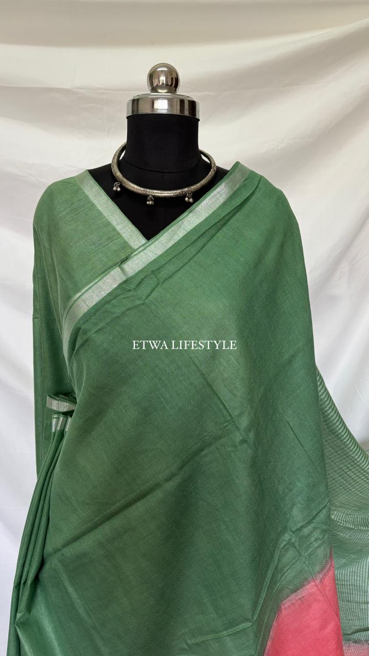 Noor Linen-Tie & Dye-Olive Green and Peach