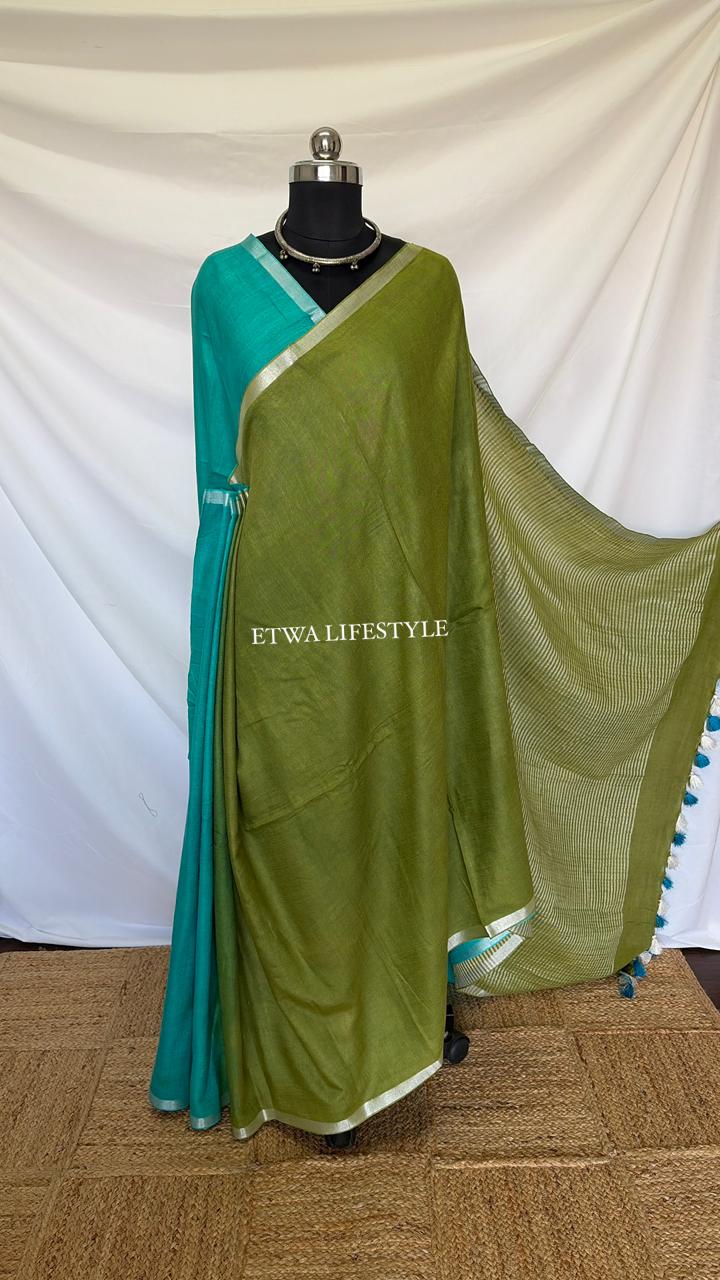 Noor Linen-Tie & Dye-Teal Blue & Olive Green