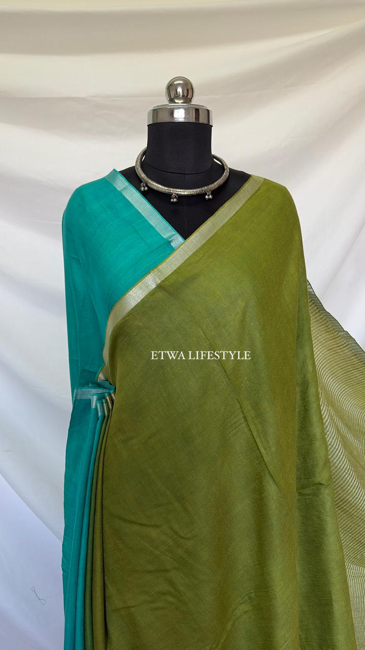 Noor Linen-Tie & Dye-Teal Blue & Olive Green